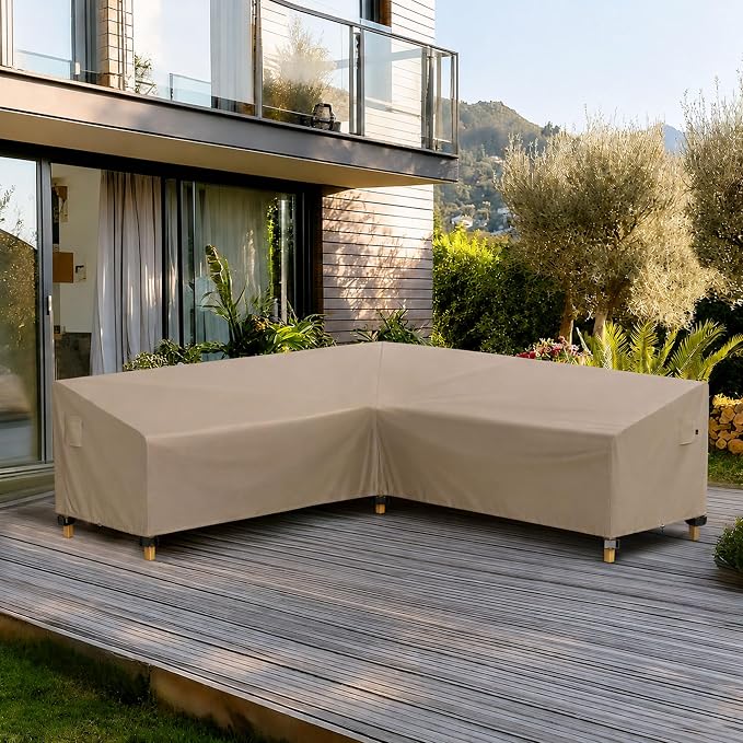 iBirdie Outdoor Patio Furniture Cover fit 83 x 104 inch, 80 x 102, 82 x 100 L-Shaped Sectional Sofa, Waterproof Weatherproof Heavy Duty 600D Garden Cover for Outside L Shape Couch, Brown