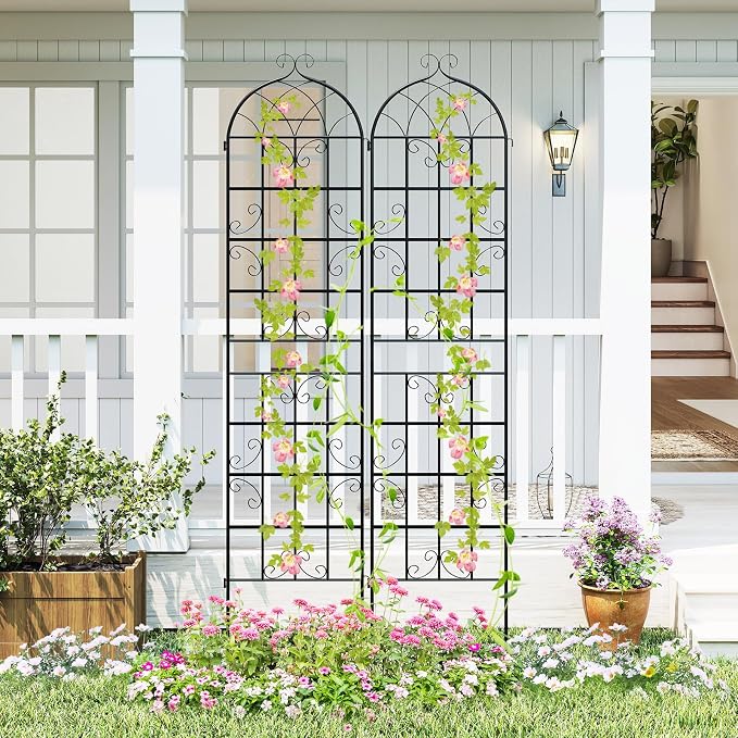 Giantex 2 Packs 86"x20" Metal Garden Trellis for Outdoor Climbing Plants, Heavy-Duty Plant Support for Vine Rose Vegetable Flower, Rustproof Black Metal Coating Patio Trellis Arch Decorative Fence