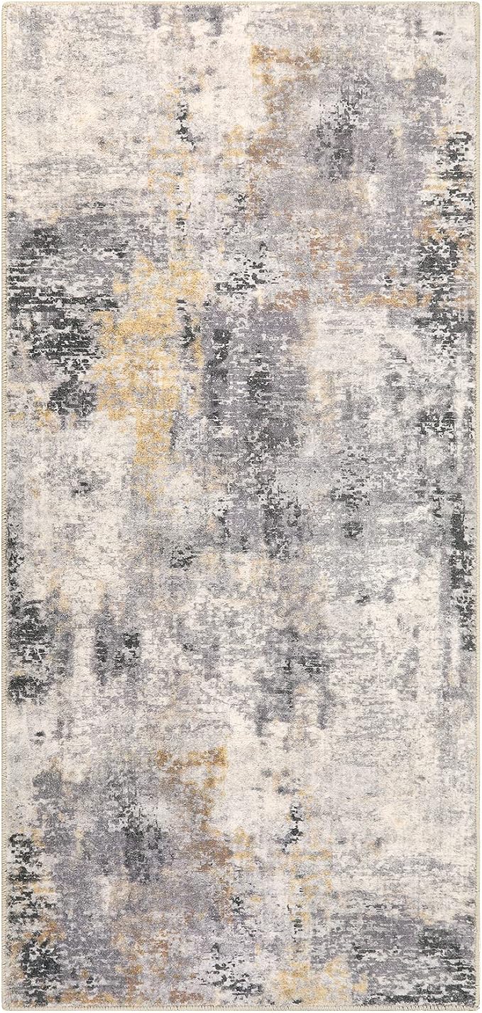 Lahome 2x4 Runner Rug for Hallway, Washable Soft Runner Rug Non Slip, Easy Clean Stain Resistant Carpet for Entryway, Laundry, Bedroom, Helps Soften Footstep &Protect Floors, 2 x 4 Grey