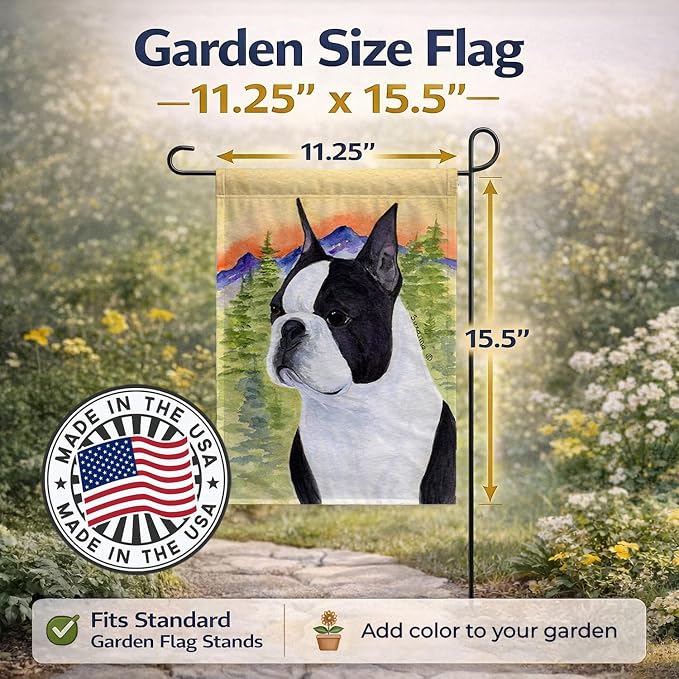 Caroline's Treasures SS8187GF Boston Terrier Garden Flag Mailbox Flag Decorative Yard Flag Banner Outside Patio Artwork Yard Flower Beds, Garden Size, Multicolor