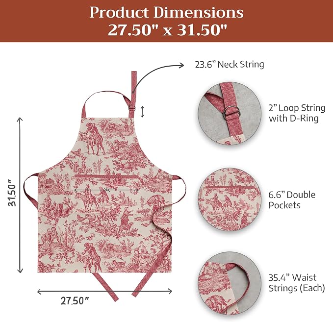 Maison d' Hermine Aprons for women with Pocket 100% Cotton (27.50"x31.50") | Adjustable Neck Strap & long ties Apron Men Chef Wedding Cooking Gardening Server Maid