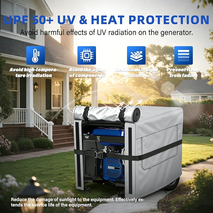 Generator Cover, 900D Heavy Duty Waterproof Fabric. 30L×30W×27H Inch Generator Covers While Running, with Windproof Strap Buckles. Fits most 6000-13000 watt Generators, Gray.