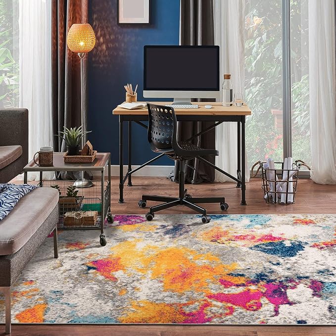 Rugshop Modern Abstract Living Room Non-Shedding Area Rug Multi 3'3" x 5' | Rectangular, Size 3'3" x 5', Bedroom, Dining Room, Home Office, Kitchen, Entryway, Hallway, Nursery, Kids Room, Guest Room