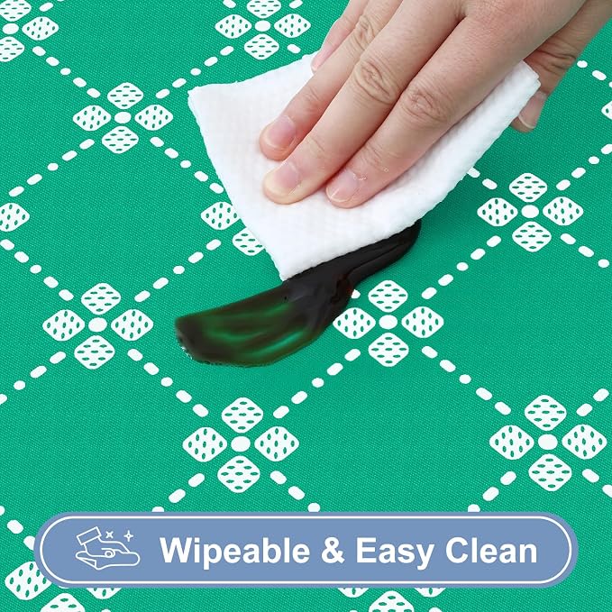 misaya Rectangle Vinyl Table Cloth, Elastic Fitted Tablecloth with Flannel Backing, Waterproof Plastic Table Cover Fits 8 Foot Folding Tables for Picnic, Camping, Indoor and Outdoor (Green, 30" x 96")