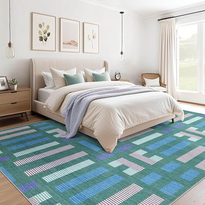 cotiled Boho 8x10 Area Rugs for Living Room: Large Moroccan Washable Rug | Solve Modern Neutral Trendy Home Decor - Stain Resistan Carpet for Bedroom Farmhouse Dining Room Green
