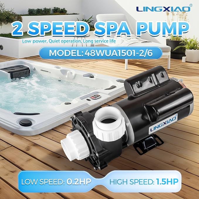 Hot Tub SPA Pumps 1.5HP, 2 Speed SPA Pump 115V/60HZ, 48 Frmae LX Pump Motor, Energy Efficiency - Model: 48WUA1501-2/6
