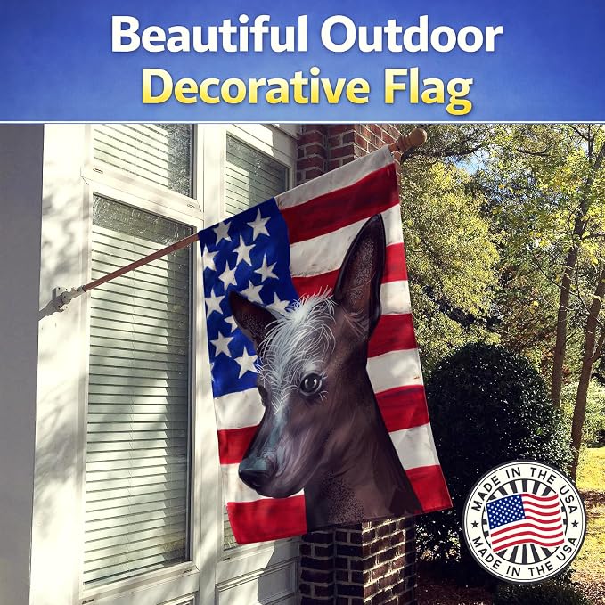 Caroline's Treasures CK6614CHF Mexican Hairless Dog American Flag House Flag Large Porch Sleeve Pole Decorative Outside Yard Banner Artwork Wall Hanging, Polyester, House Size, Multicolor