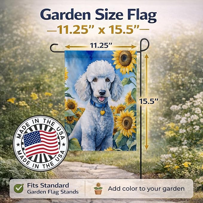 Caroline's Treasures DAC6142GF White Poodle in Sunflowers Garden Flag Mailbox Flag Decorative Yard Flag Banner Outside Patio Artwork Yard Flower Beds, Garden Size, Multicolor