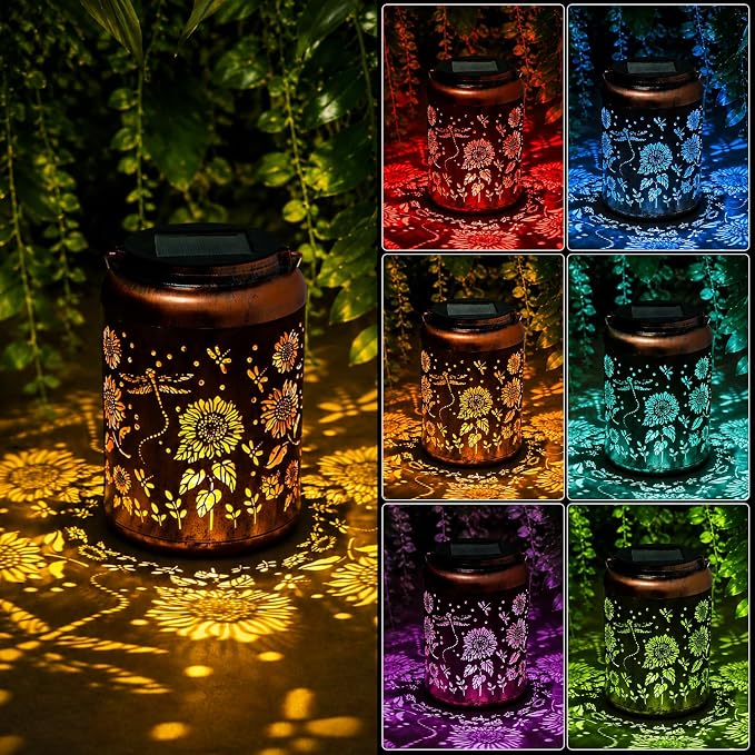Solar Lanterns Outdoor Waterproof Dragonfly Garden Decor, Birthday Gifts for Women Mom Grandma Seniors, Metal Hanging Lanterns Decorative Colorful LED Lights for Lawn, Yard, Patio, Backyard, Porch