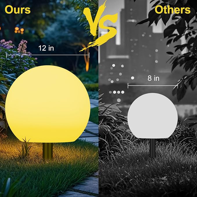 12 Inch Solar Ball Light, Solar Rechargeable Globe Light,16 RGB Colors and Dimmable Globe Light with Remote,Decor for Patio,Garden,Yard,Beach,Pathway,Party Decorative Lighting