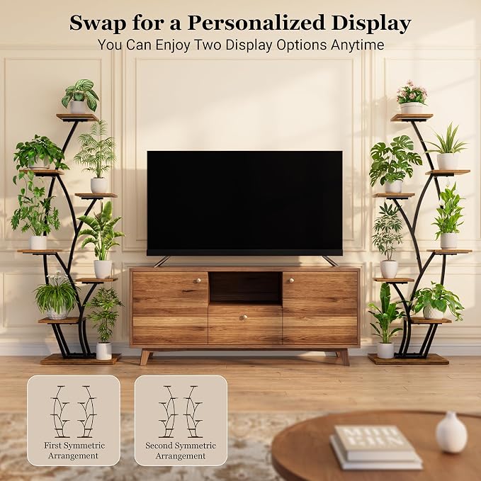 Plant Stand Indoor with Grow Lights - Lighted Indoor Plant Shelf Tall, 61" 7 Tier Large Plant Stands for Indoor Growing, 2 Pack Corner Flower Shelves, Half-Moon Metal Holder for Home Living Room Black