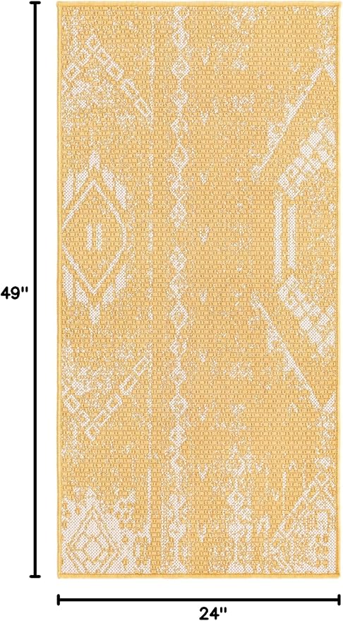 Unique Loom Outdoor Bohemian Collection Area Rug - Anthro (2' x 4' 1" Runner, Yellow/ Ivory)