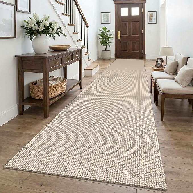 KOZYFLY 3x16 Runners Rugs for Hallway, Extra Long Washable Runner Rug, Non Slip Rubber Backed Kitchen Runner, Cotton Entryway Rug, Floor Carpet for Entry, Aisle, Hall, Ivory/Camel/Brown