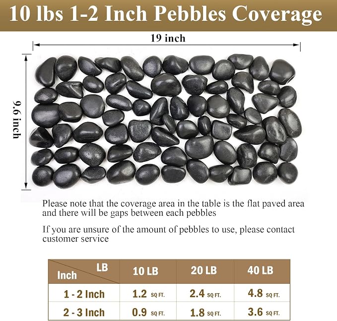 FANTIAN 40 lbs Black River Rocks for Outdoor Landscaping, 1-2 Inch Decorative Black Pebbles Stones for Planter, Garden Rocks, Vase, Home Décor, Plant Rocks, Paving Stones and Fountain