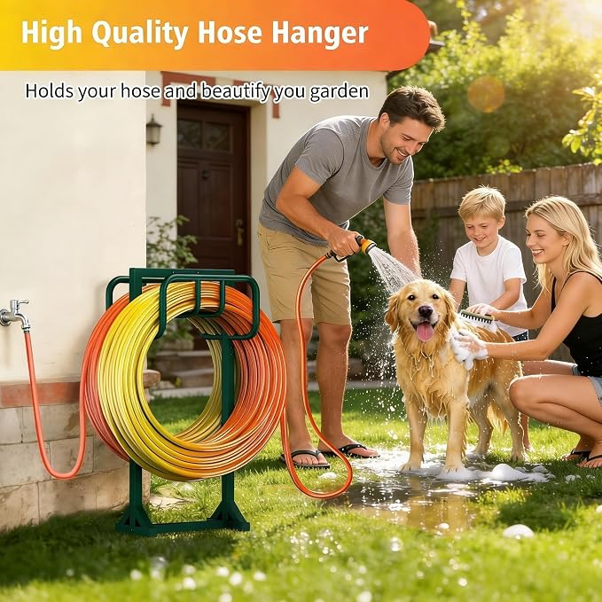 HeroicLion Garden Hose Holder Holds 2 x 160FT Hoses, Super Stable Water Hose Holders with 4 Spikes, Rustproof Freestanding Hose Stand Hanger Garden Hose Storage for Outside Yard Lawn Farm, Green