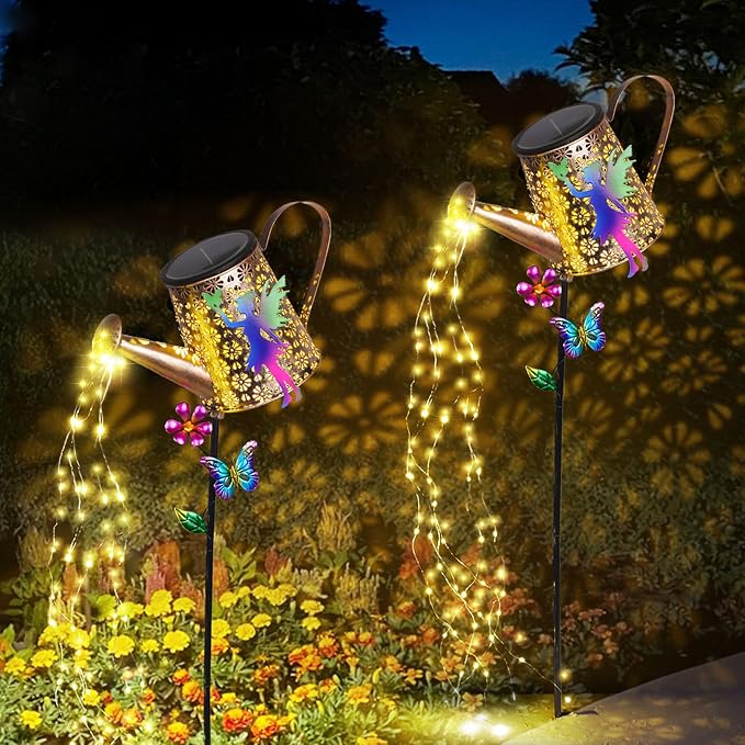 Solar Watering Can with Lights Outdoor Garden Decor, 41in Large Fairy Garden Stake Lights, Waterproof Decoration for Yard Lawn Pathway, Gifts for Mom Grandma Women Birthday Gardening Gift