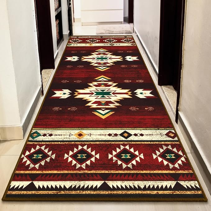 BENRON Western Hallway Runner Rug 2x6, Long Runners for Kitchen, Red | Southwest aztec Rug, Accent and Tribal Throw Rugs for Bedroom, Washable