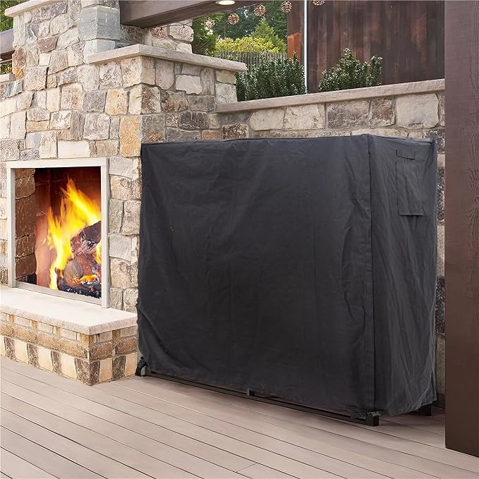 Firewood Log Rack Cover, Heavy Duty Waterproof Oxford Fabric, Outdoor Log Storage Rack Cover, 6ft Fire Wood Protection Cover for Wood Logs, Weatherproof UV Protection, Black