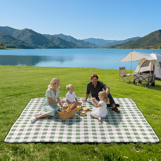 TigeJoy Extra Large Picnic Blanket Waterproof Foldable 80''x100'', Outdoor Picnic Mat Beach Blanket Sandproof for Park, Grass, Travel, Hiking, Camping Essentials, Gingham Picnic Blanket