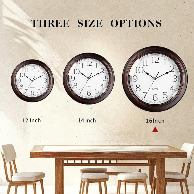 KECYET 16 Inch Wall Clocks Battery Operated Silent Non-Ticking Wall Clock Vintage Retro Rustic Style Decorative for Living Room Kitchen (Bronze)