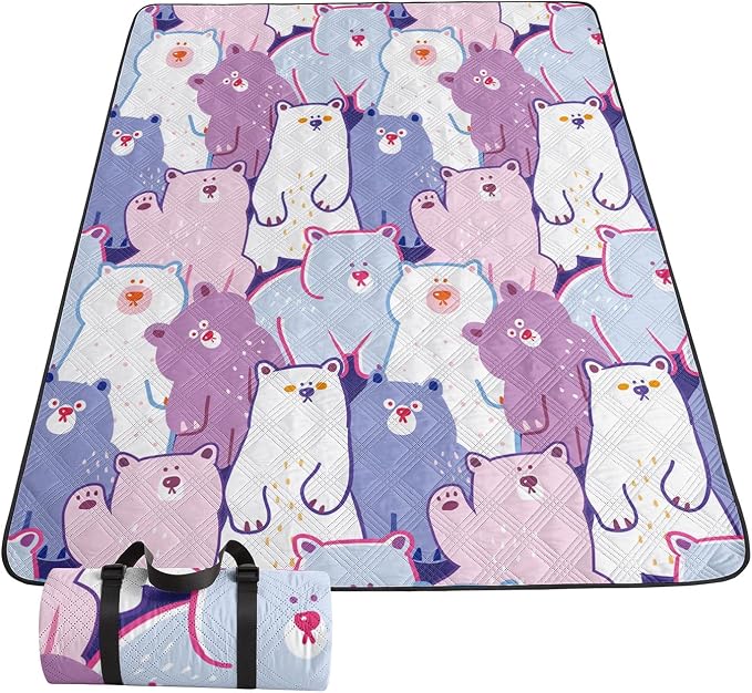 Outdoor Picnic Blanket,Portable Sandproof Waterproof Picnic Mat,Cartoon Bears Printed Camping Beach Mat for Sand and Wet Grass Hiking (Cartoon Bears S)