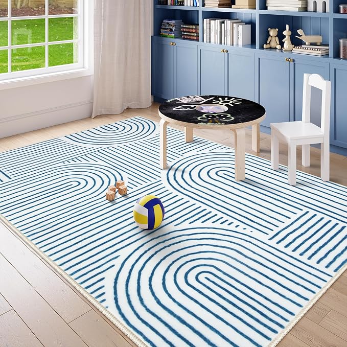 Lahome Abstract Blue 6x9 Area Rugs, Soft Washable Rugs for Living Room