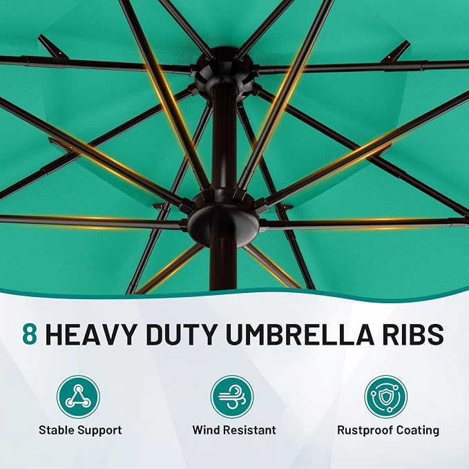 AreShark 9ft 3-Tier Patio Umbrellas, Outdoor Umbrella with 8 Sturdy Ribs UV Protection Windproof, Market Table Umbrella w/Push Button Tilt & Crank for Pool, Porch, Deck, Garden(Aruba Blue)