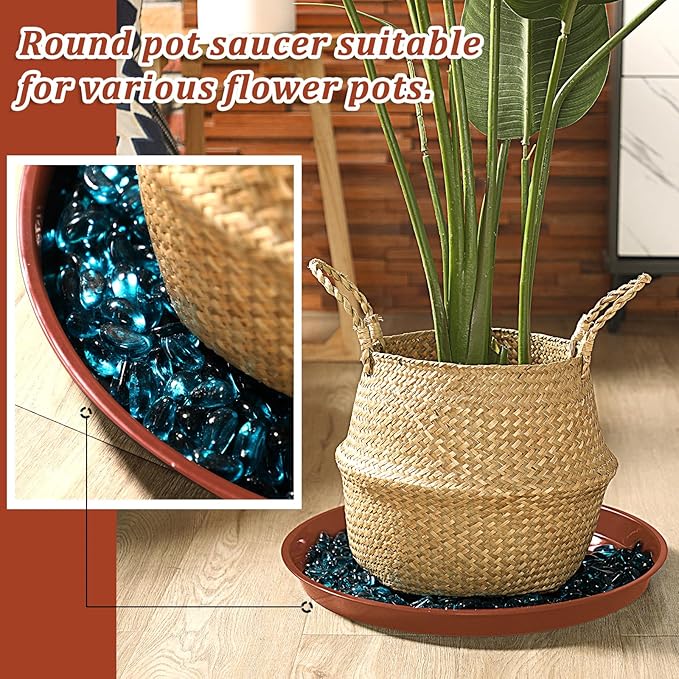 Eccliy 6 Pack Plastic Plant Saucer Heavy Duty Planter Saucers Large Plant Pot Saucers Plastic Water Trays for Indoors and Outdoors Flower Plant Plant Drip (Terracotta,18 Inch)