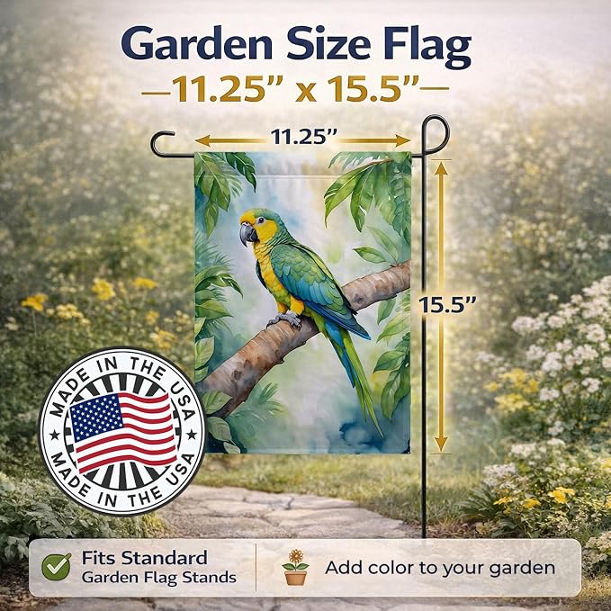 Caroline's Treasures Yellownaped Amazon Parrot Garden Flag Mailbox Flag Decorative Yard Flag Banner Outside Patio Artwork Yard Flower Beds, Garden Size, Multicolor