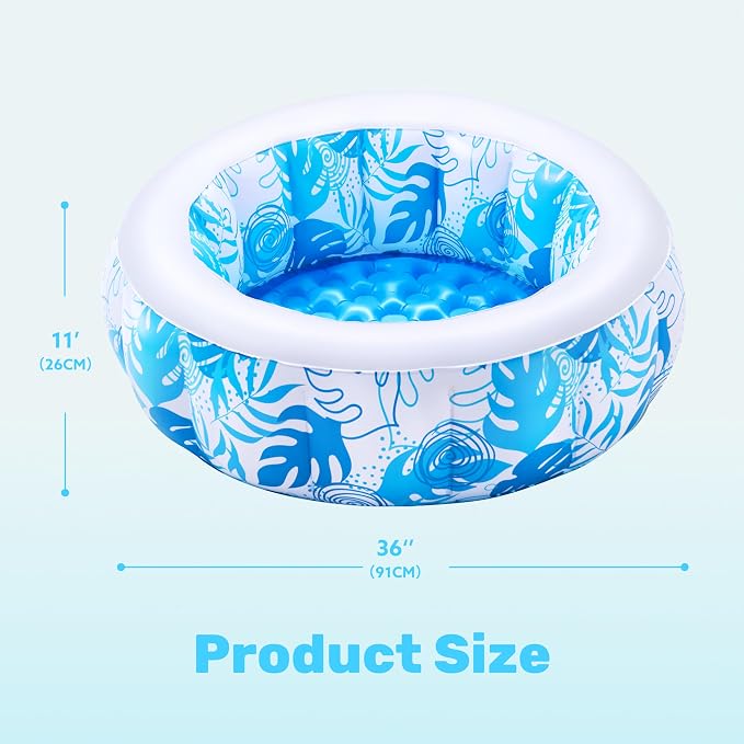 SLOOSH Inflatable Kiddie Pool for Kids, 36"x11" Swimming Pool with Soft Pad Floor for Kid & Toddler, Round Blow Up Baby Ball Play Pit Pools for Swim Party, Portable Indoor & Outdoor Water Toys (Blue)