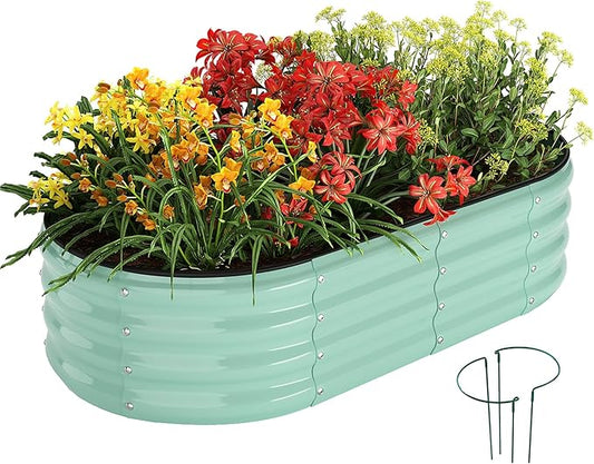 ZFHgarden Galvanized Metal Planter Raised Garden Bed Kit for Gardening Outdoor，4x2x1ft Planter Grow Garden Box Raised Flower Bed，Long Vegetable Clearance Herb Raised Garden Beds for Gardening Green