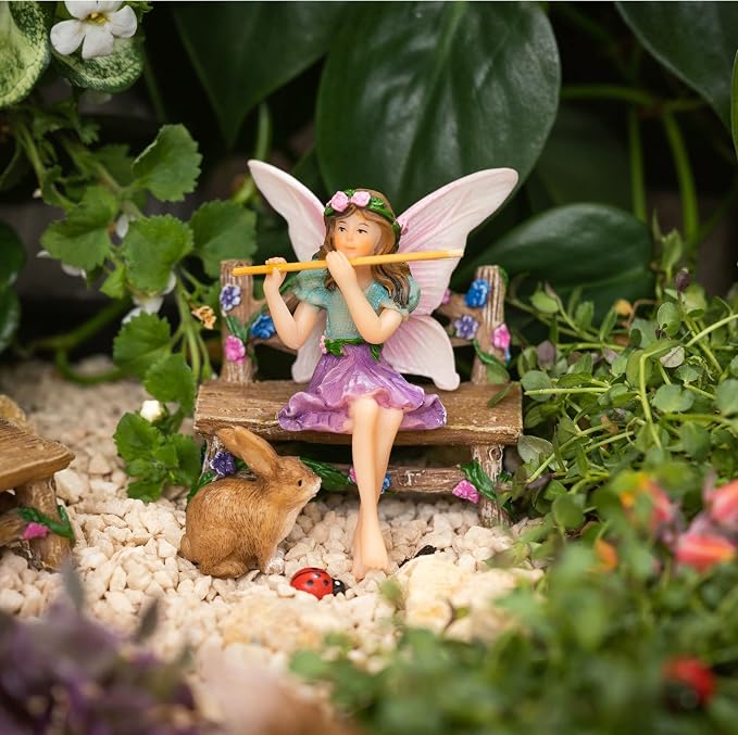 PRETMANNS Fairies for Fairy Garden Accessories for Outdoor - Figurine Bella and Furniture for Miniature Set with Squirrel, a Bunny, 4 Ladybugs - Ideal for Fairy Garden Starter Kit - 14 Piece Supplies | Fairy Garden Accessories Kit, Figurines & Garden F...