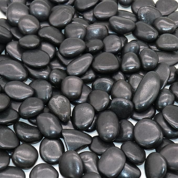 Rocks for Plants. Black Polished Decorative Pebbles. 0.5 to 1 Inch 18 lbs. for Garden, Landscaping, Indoor, Vase fillers, Crafting, Succulents, pots, Plants