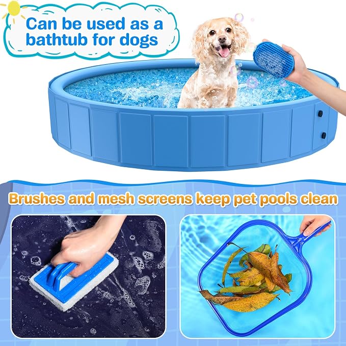 Foldable Dog Pool, 71 in Large Sprinkler Pool with Cover for Dog, Heavy Duty Dogs Splash Pad with Sprinkler Bathtub for Large Medium Small Pets Summer Outside Water Playing