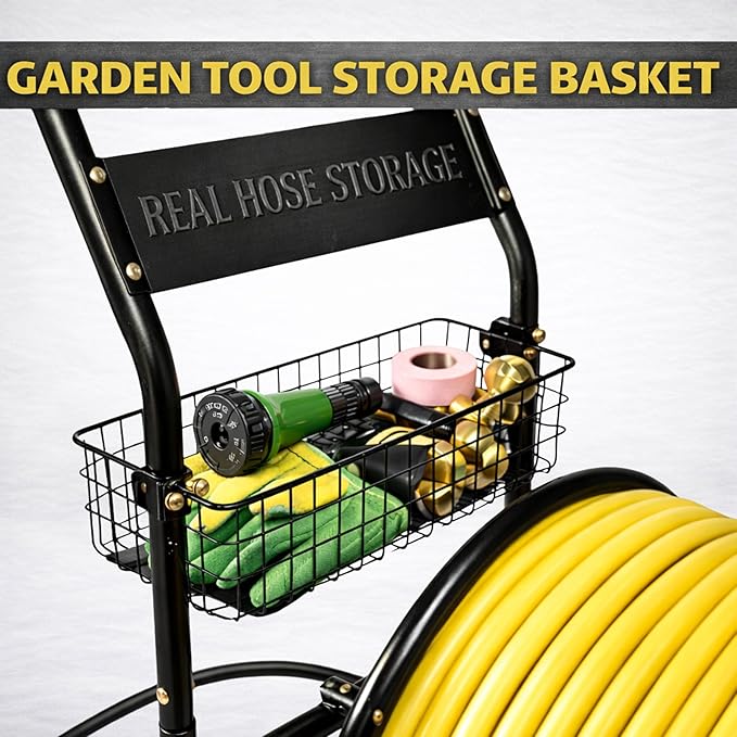 Heavy Duty Hose Reel Cart, Commercial Hose Reel with Wheels, Outdoor Water Hose Cart for Backyard, Farm & Ranch, or Contractor Use, Metal Hose Carts (4-Wheel, 400ft Capacity)