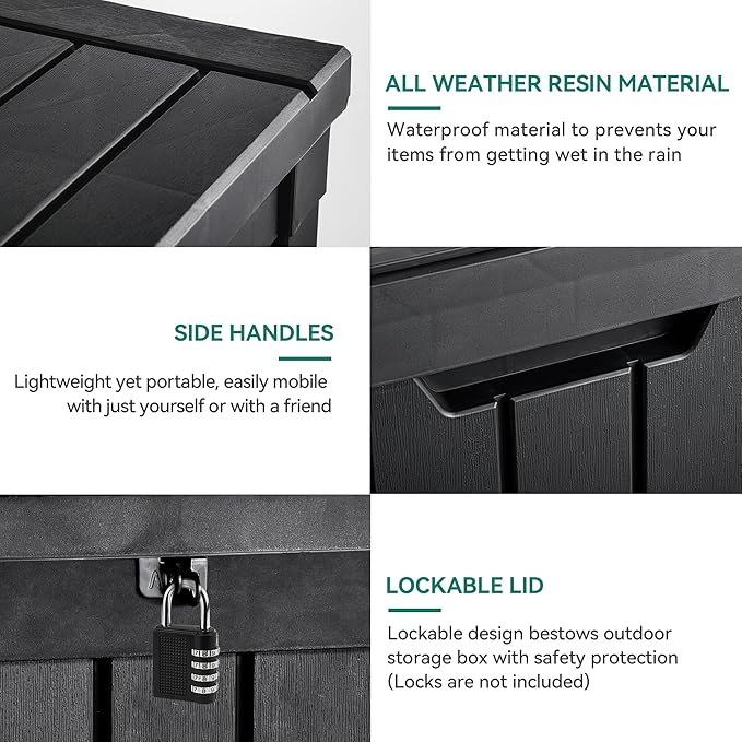 YITAHOME 51 Gallon Outdoor Storage Deck Box | Waterproof Resin Package Delivery and Storage Box with Lockable Lid for Patio Furniture Cushions, Pool Accessories, Garden