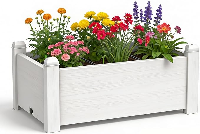 Vixzen Outdoor Resin Raised Planter Box, Rot-Resistant Non-Cracking, Divisible with Drainage Plug for Vegetables, Herbs,Flowers, Fit for Patio,Yard,Balcony (Gray, 30.04 * 17.72 * 12.6)