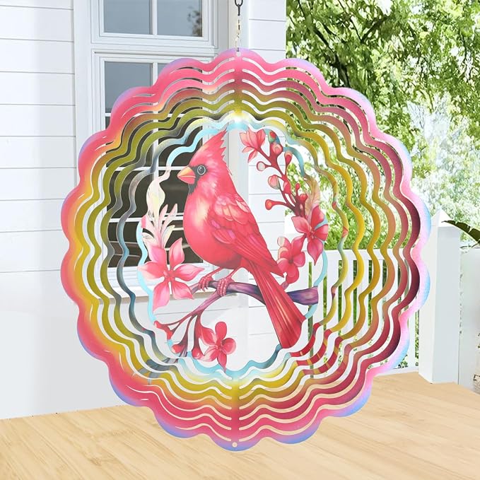 Wind Spinners Outdoor Cardinal Bird - Birthday Gifts for Women Mom, Hanging Wind Sculptures 12 inch 3D Wind Spinner for Garden Decor for Outside, Garden, Patio, Yard