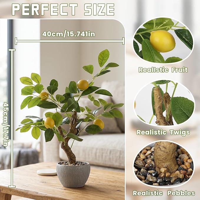 TOARTi Artificial Fake Lemon Tree Potted Plant with Pot, 17.7" Tall Small Artificial Citrus Tree Plant Desk Decor, Realistic Decorative Potted Faux Plants Indoor Shelf Decor for for Home Office Desk