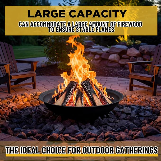 Maxdot 2 Pcs 23 Inch Outdoor Fire Pit Bowl Replacement Insert, Carbon Steel Wood Burning Fire Bowl Fits Existing Stand or Custom Firepit for Outside Backyard, Porch, Deck, Camping, BBQ Gatherings