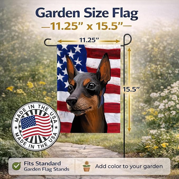 Caroline's Treasures CK6743GF Toy Manchester Terrier American Flag Garden Flag Mailbox Flag Decorative Yard Flag Banner Outside Patio Artwork Yard Flower Beds, Garden Size, Multicolor