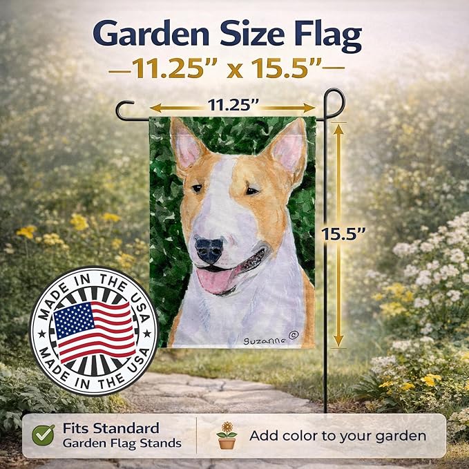 Caroline's Treasures SS8873GF Bull Terrier Garden Flag Mailbox Flag Decorative Yard Flag Banner Outside Patio Artwork Yard Flower Beds, Garden Size, Multicolor