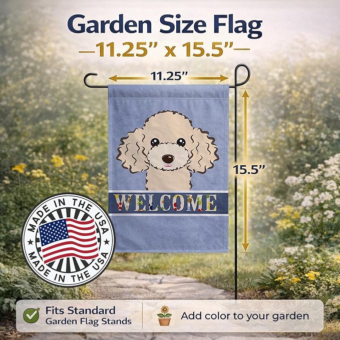 Caroline's Treasures BB1444GF Buff Poodle Welcome Garden Flag, Blue Mailbox Flag Decorative Yard Flag Banner Outside Patio Artwork Yard Flower Beds, Garden Size, Multicolor