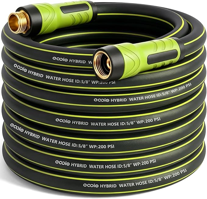 Garden Hose 50ft x 5/8", Heavy Duty Water Hose, Flexible and Durable, Kink Resistant Lightweight Hybrid Hose, Leakproof Yard Hose with Male to Female Fittings