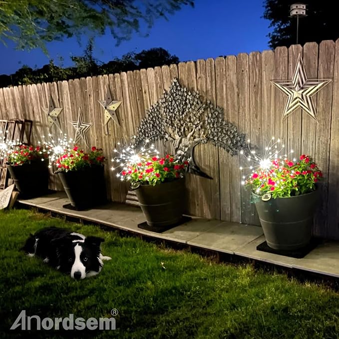 Anordsem Solar Fireworks Lights Outdoor: Garden Light Waterproof for Yard Outside - LED Starburst White Lighting Patio Path Decor 8 Pack - Gardening Gifts for Women Mom Homeowner