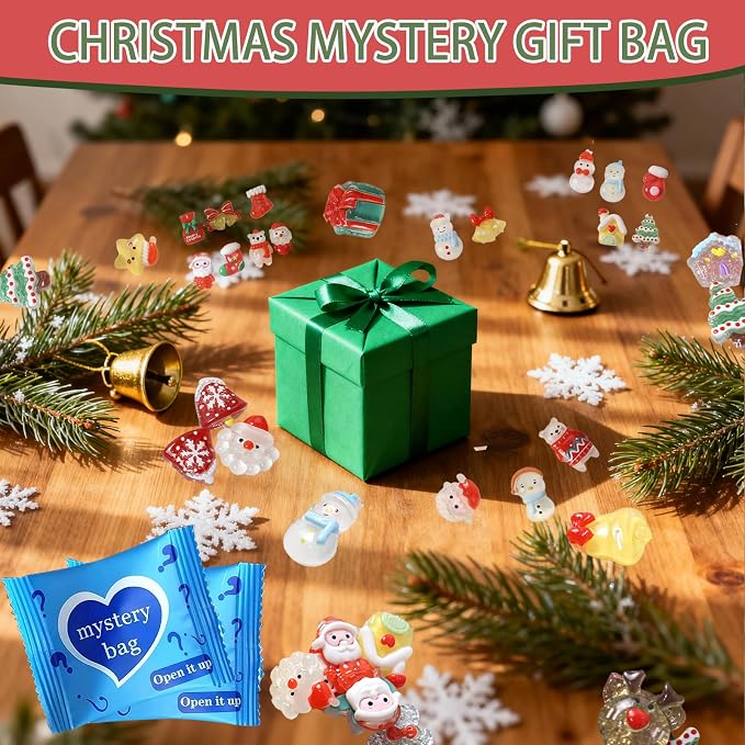 Mini Glow In The Dark Animal Resin Models, Resin Animals Mystery Bags, Individually Wrapped Blind Bags Tiny Animal Figurines, Collectible Mini Animals For Fairy Garden, DIY Crafts (200, Christmas)