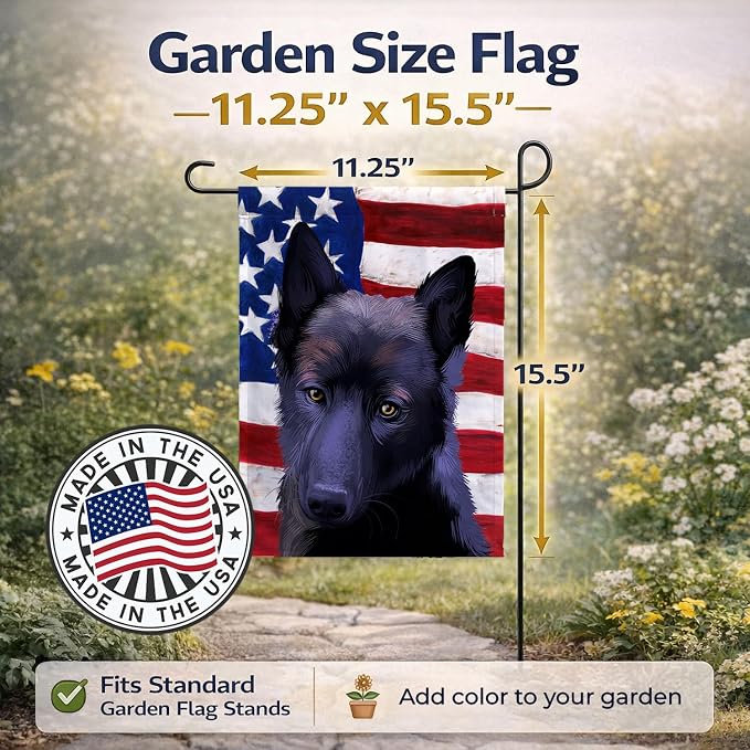 Caroline's Treasures CK6437GF Black Norwegian Elkhound American Flag Garden Flag Mailbox Flag Decorative Yard Flag Banner Outside Patio Artwork Yard Flower Beds, Garden Size, Multicolor