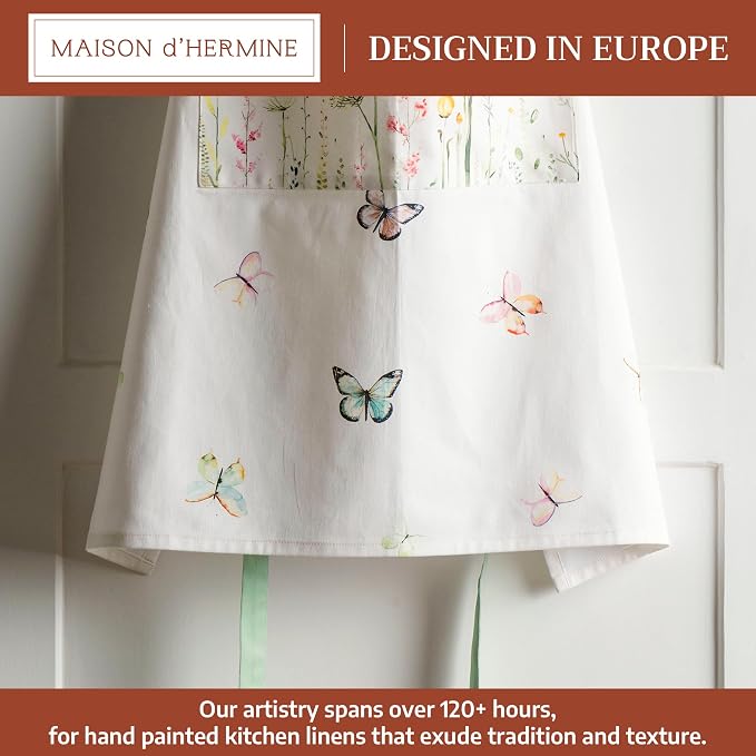 Maison d' Hermine Aprons for women with Pocket 100% Cotton (27.50"x31.50") | Adjustable Neck Strap & long ties Apron Men Chef Wedding Cooking Gardening Server Maid