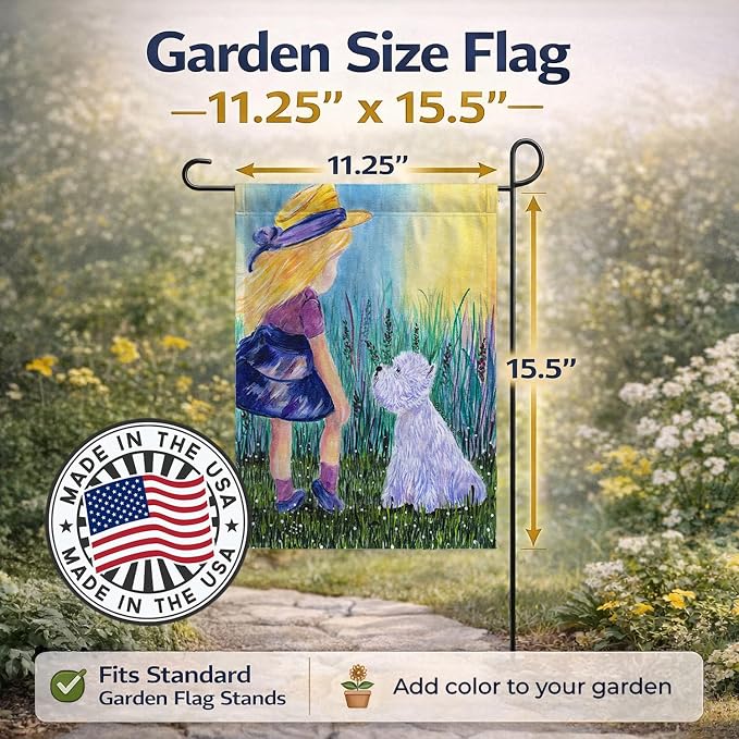 Caroline's Treasures SS8351GF Little Girl with Westie Garden Flag Mailbox Flag Decorative Yard Flag Banner Outside Patio Artwork Yard Flower Beds, Garden Size, Multicolor