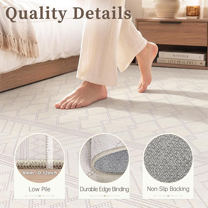 pmtsns Area Rugs 5x7 Washable Rug for Living Room(Beige, 5'x7') | Modern Geometric Moroccan Rugs Non-Slip Soft Stain Resistant Rug Indoor Printed Carpet for Bedroom Dining Room Nursery